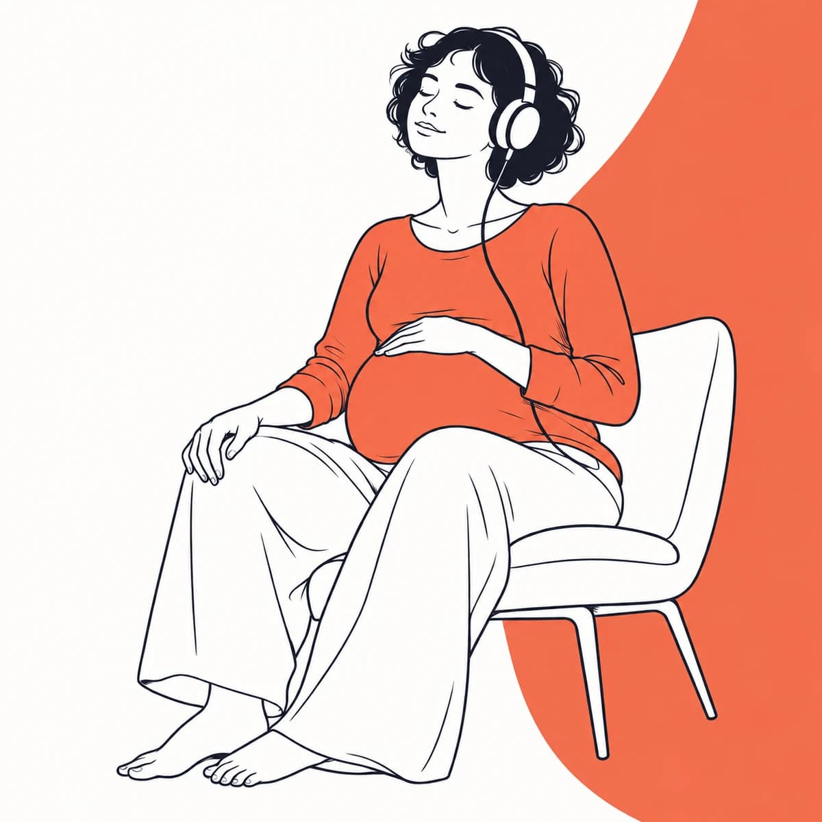 A pregnant person taking a comfortable moment to listen.